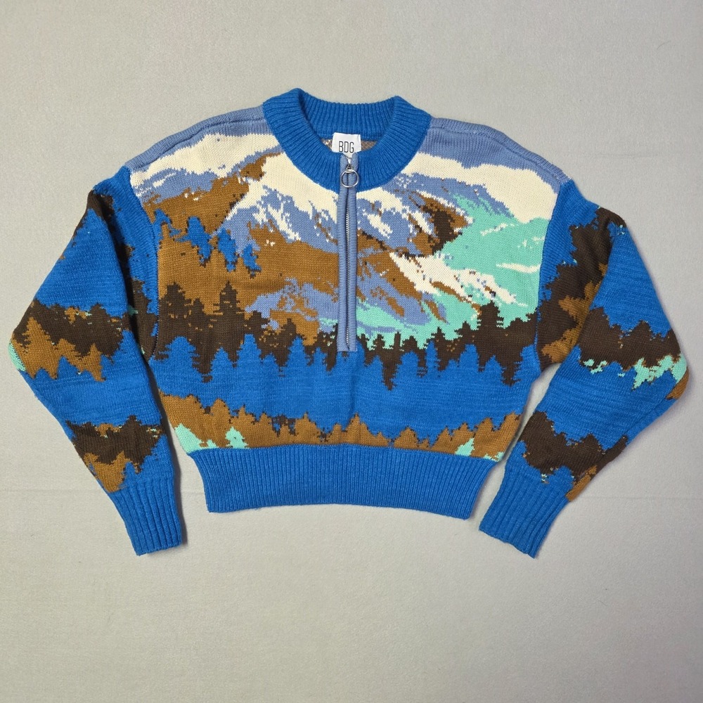 BDG Urban Outfitters Jesse Mountain Landscape Half Zip Sweater Womens XS